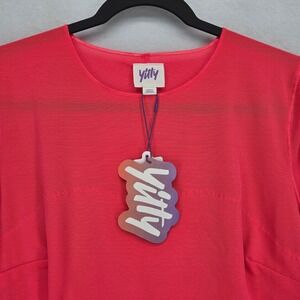 Yitty NEW Women XL Mesh Me Smoothing Sleeved Thong Bodysuit Pink Neon Pink